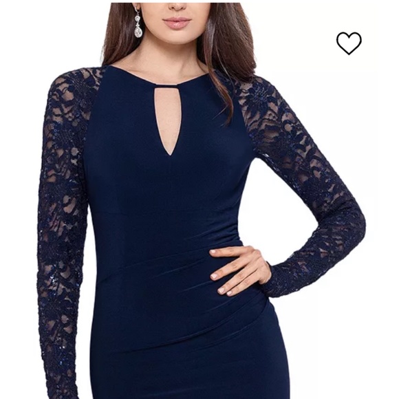 NWT BETSY & ADAM Sheer-Sleeve Navy Blue Dress - Size 6 - Picture 2 of 9